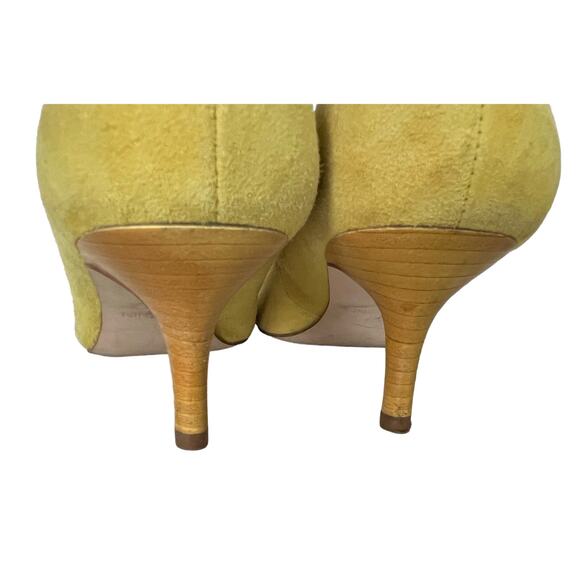 Nine West Heels Women’s 7.5 Xeena Yellow Suede Kitten Pumps Pointy Toe Slip On - Picture 12 of 16